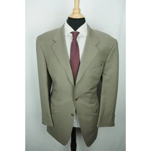 Canali Light Taupe Tan 100% Pure Wool 2 Pc Suit Jacket Pants Sz 48L